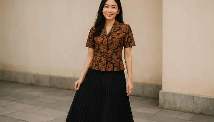 10 Inspirasi Mix & Match Atasan Batik dan Rok Plisket yang Elegan & Modis